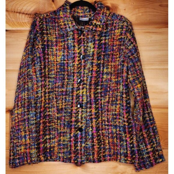 Chico's 1 Colorful Tweed Woven Blazer Jacket Button-Front - Picture 4 of 14